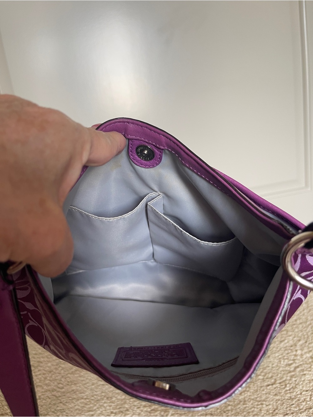 Coach Purple Signature “C” Getaway Shoulder Bag with Turn-Lock - Picture 4 of 7